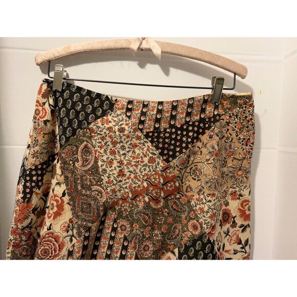 Chaps Skirt Womens Medium Boho Patchwork Paisley Floral Ruffle Hem Midi Multicol - Picture 7 of 9